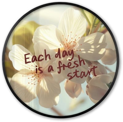 Poster in lijst Rond - Fotolijst 60x60 cm - Posters - Bloesems - Zonlicht - Quote - Wit - Ronde posterlijst zwart - Decoratie - Wanddecoratie woonkamer - Muurdecoratie slaapkamer