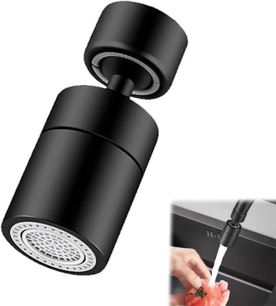 Allecto Plus - 360° draaibaar kraanopzetstuk voor keuken en badkamer in zwart - sproeier en verlenging met draaibare uitloop - geschikt voor wastafel
