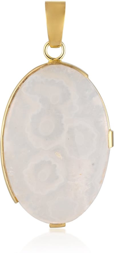 Cavill - Zilveren hanger verguld - Witte Agaat 27,5ct Ovaal Cabochon - Bali Barong stijl - Handgemaakt - Luxe dames sieraad