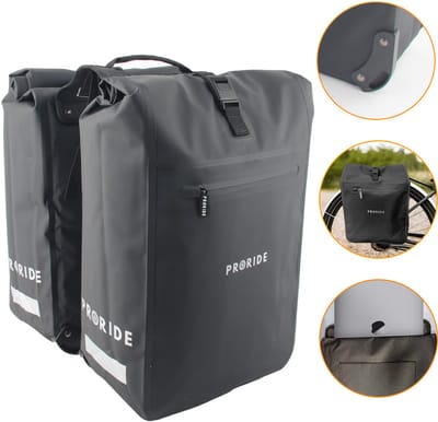 Proride® Dubbele Fietstas Rolltop - Fietstassen Electrische Fietsen - 40L - Zwart - Geschikt voor MIK adapter - 100% Waterdicht - Elektrische Fiets - Fietszakken