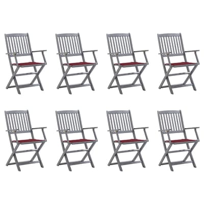 vidaXL - Inklapbare - stoelen - 8 - st - met - kussens - massief - acaciahout