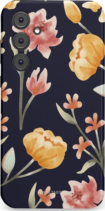 Casetastic Hoesje Geschikt voor Samsung A35 - Stijlvolle Beschermende Duo-layer Case - Bloemen Nacht