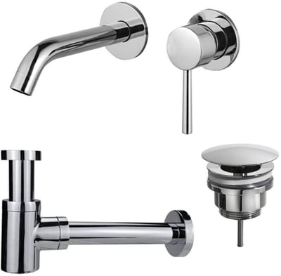 FugaFlow Eccelente Sobrado Badkamer Slim Wastafelkraanset - inbouw wastafelkraan - always open plug - verlaagde design sifon - Chroom