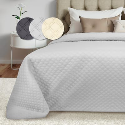 Beautissu Olivia - Bedsprei 2 Persoons 220 x 240 cm Groot Bedovertrek Licht Grijs voor Boxspring Bed & Sofa
