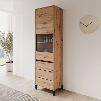 Meubella - Montellini - Vitrinekast - Eikenpatroon - 55x40x193 cm
