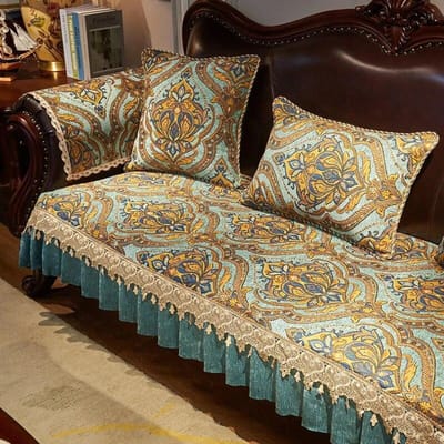 Amerikaanse Bank Kussen Meubels Beschermende Bankhoes Retro Europese Chenille Bankhoes Antislip Jacquard Borduurwerk Slipcover 1pc armrest 60x60 cm