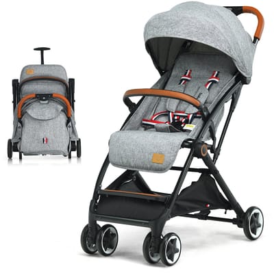 COSTWAY Kinderwagen met één hand opvouwbaar, kinderbuggy met verstelbare rugleuning en kap, reisbuggy met ligfunctie, 5-punts veiligheidsgordel voor baby's tot 3 jaar, belastbaar tot 15 kg (grijs)