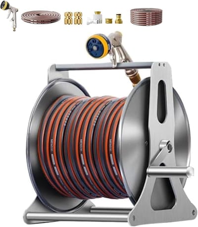 Tuinslanghaspel Kar - Wateropslag Rek - Gazon Besproeien - 360° Draaibare Handgreep - 10 meter slang - Zilver