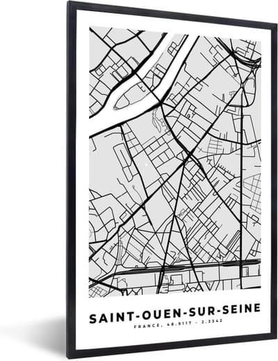 Fotolijst incl. Poster - Kaart – Stadskaart – Frankrijk - Saint-Ouen-sur-Seine - Plattegrond - 40x60 cm - Posterlijst