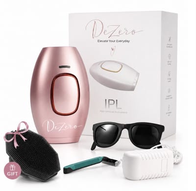 Dezero® IPL Ontharingsapparaat voor Thuis - Epileerapparaat Dames & Heren - Geschikt voor Gezicht, Lichaam, Oksel & Intiem - Inclusief Siliconen Body Scrubber, Beschermbril, Scheermes & Opbergtas