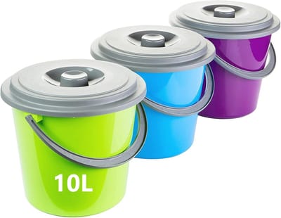Set van 3 multifunctionele emmers met deksel, 10 liter, ideaal voor huishouden en tuin