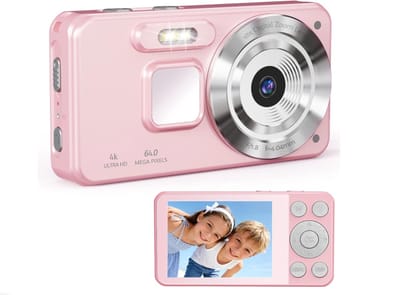 4K 64MP Digitale Camera – Draagbare Camera met 18X Digitale Zoom – 2,8" LCD-scherm – Beeldstabilisatie – Ideaal voor Kinderen, Tieners en Beginners (Roze)