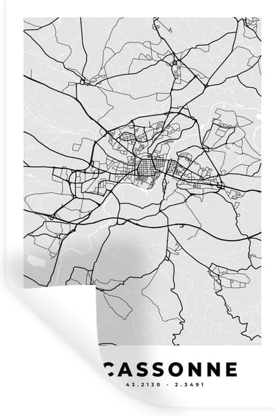 Muurstickers - Sticker Folie - Plattegrond – Carcassonne – Stadskaart – Kaart – Frankrijk - 20x30 cm - Plakfolie - Muurstickers Kinderkamer - Zelfklevend Behang - Zelfklevend behangpapier - Stickerfolie