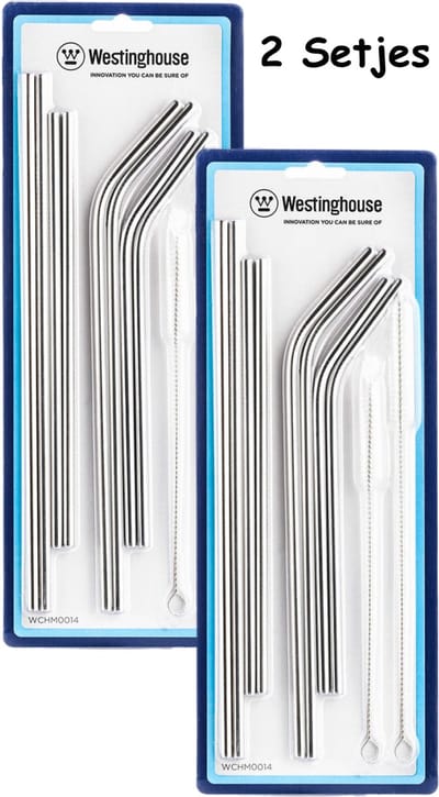 Westinghouse Herbruikbare roestvrijstalen drinkrietjes - 16 stuks en 4 Reinigingsborstels