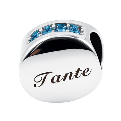 Familie bead TANTE blauwe zirkonia | bedel | Zilverana | geschikt voor alle bekende merken armband | 925 zilver