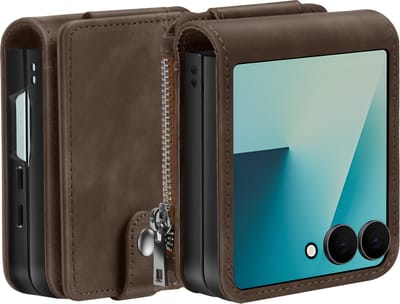 ShieldCase Leren Hoesje geschikt voor Samsung Galaxy Z Flip 7 - Leren Hoesje met Afneembare Portemonnee – Bruine Wallet Case – 2-in-1 Telefoonhoes met Pasjeshouder – Luxe Flip Cover voor Z Flip7