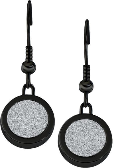 Quiges RVS Schroefsysteem Oorhangers Oorbellen Zwart met Verwisselbare Glitter Zilverkleurig Mini Munt Set - ECOS271