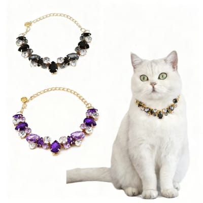 28 cm Kat, Hond Diamant Ketting - Schoonheid - Huisdier Logo -Verstelbaar- Hond Kat Kitten Versiering -Crystal Decoration - 28cm-paars, Zwart, 2 stuks