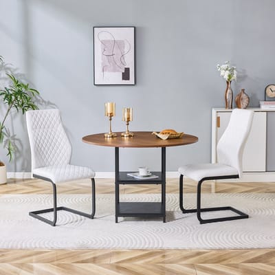 FloraGrace Ronde Eettafelset 107 cm - Met 2 Stoelen, Dubbele Opberglagen - Voor Kleine Ruimtes - MDF en Metaal - Walnoot Wit Zwart