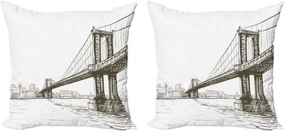 ABAKUHAUS New York Kussenhoes – Set van 2 – 40x40 cm – Bruin/Wit – Dubbeldruk