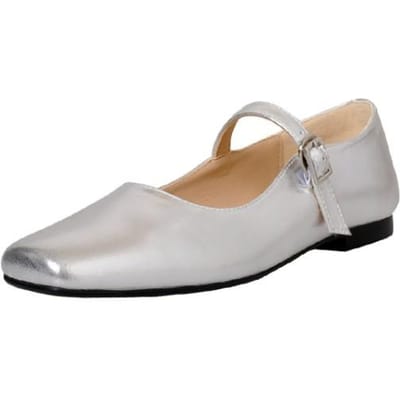 Printemps Et Été Français Bouche Peu Profonde Bout Carré Ballerines Femmes Mot Avec Fond Plat Commuter Décontracté Chaussures Mary Jane Argent 39 argenté