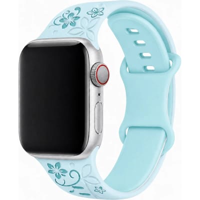 123watches Livia bloemen print bandje - siliconen - lichtblauw - 38 · 40 · 41 & 42 mm - Geschikt voor Apple Watch series 1/2/3/4/5/6/7/8/9/10/11/12/SE/SE2/SE3
