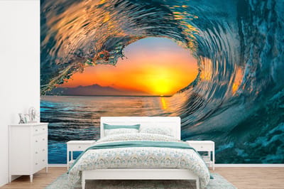 Behang - Fotobehang Zonsondergang - Water - Golf - Oranje - Breedte 360 cm x hoogte 240 cm