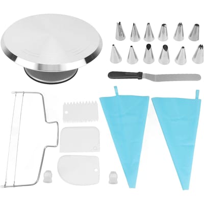 22 stuks 12 inch taartdraaitafel taartdecoratieset benodigdheden bakbenodigdheden met aluminiumlegering L white