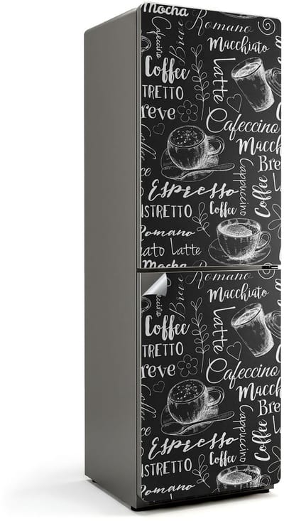 Wallfluent Koelkaststickers - Koffiekopjespatronen Koelkast Folie - 60 cm x 190 cm - Zwart Koelkaststickers - Koelkast Wrap - Stijlvolle Koelkast Stickers - Waterdichte Koelkast Sticker - Koelkast Design