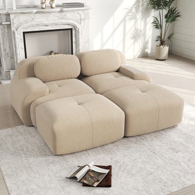 DESMIU Hoekbank 208 x 178 x 75 Cm - Modulair En Frameloos Met Ergonomische Armleuningen En Antislip - Voor Woonkamer En Slaapkamer - Cord Beige
