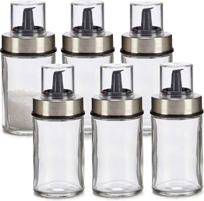 Vivalto Suikerpot Crystal - 6x - glas/rvs metaal - transparant/zilver - 12 cm - dispenser - luxe uitvoering