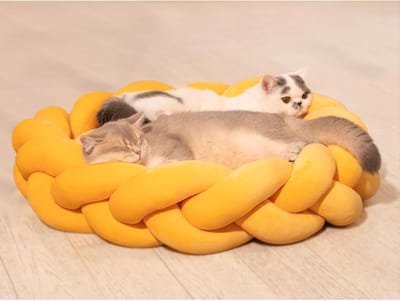 Famanu – Groot Kattenbed 60 cm – Wasbare Gevlochten Knuffelhol voor Katten en Kleine Honden -Zacht en Comfortabel