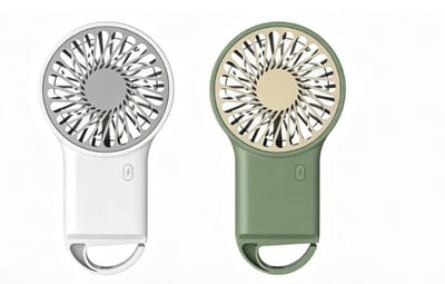 Mini handventilator, draagbare handventilator met USB-oplaadfunctie, 3 instelbare windsnelheden, 2-in-1 kleine persoonlijke ventilator, draagbare handventilator, geschikt voor vrouwen en meisjes tijdens buitenreizen (tweedelige set: wit en groen).