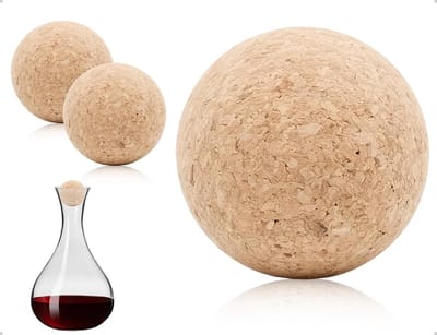 LIVIA HOME- Wijnkaraf - Set van 2 - Kurk/sluiting - Houten bal - Wijnflesstopper - Diameter 6,1 cm - Beschermt wijnsmaak - Wijnstopper
