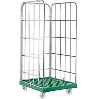 Rolcontainer - B 724 x D 815 x H 1850 mm - 3-zijdig - kunststof vloerplaat - groen