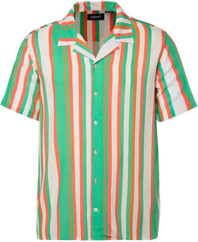 Men Plus - Heren - Overhemd met strepen korte mouwen Cubaanse kraag - Blauwgroen - Maat 3XL