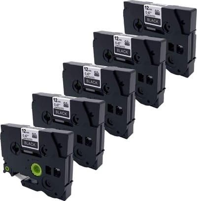 DULA Brother Compatible label tape- Tze-335 - 5 cassettes - Brother P-Touch - Wit op zwart - 12mm x 8m