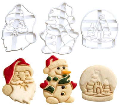 Dailygoods- Uitsteekvormen Kerst - 3D Koekjesvormen - Sneeuwpop/Kerstman - Set van 3 - Eenvoudig te gebruiken - Brede gelegenheden - Koekjesvormpjes