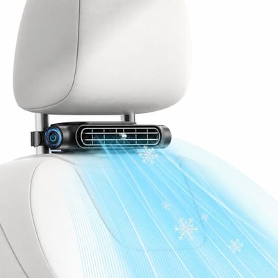 Auto Hoofdsteun Ventilator - 3 Snelheden - Type-C USB Voeding - Autostoel Koeling met Klittenband voor Achterbank, Bestuurder & Huisdieren - Auto Gadgets - 19.2 x 11.8 cm - Zwart
