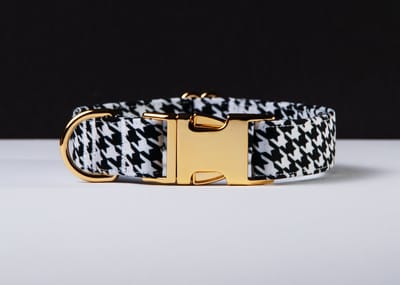 Halsband hond - Pied de poule honden halsband - Handgemaakt in Nederland - Zwart met Wit | Maat L