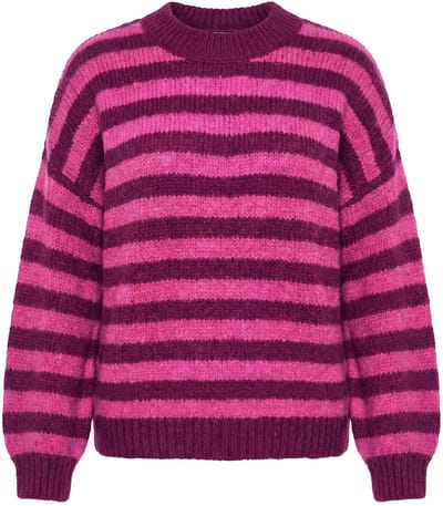 Studio Untold - Dames - Trui oversized grof breisel kleurrijke strepen - Aubergine - Maat 42+