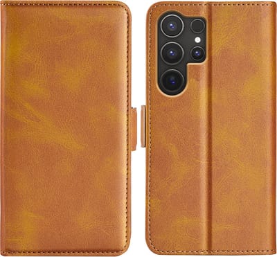 MobyDefend Hoesje - Geschikt voor Samsung Galaxy S25 Ultra - Luxe Wallet Book Case (Sluiting Zijkant) - Lichtbruin