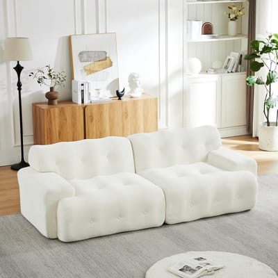 MODENUIT Bank 2-Zits - Brede Armleuningen en Gebogen Vorm - Voor Woonkamer en Appartement - Chenille Beige