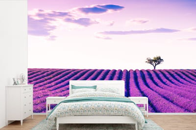 Behang - Fotobehang Lavendel - Bomen - Paars - Bloemen - Breedte 390 cm x hoogte 260 cm