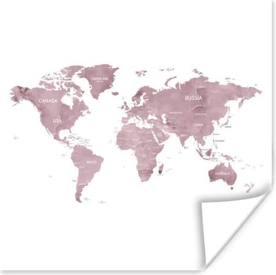 Poster 30x30 cm - Wereldkaart - Wit - Marmer - Posters - Kamer decoratie - Wanddecoratie woonkamer - Muurdecoratie slaapkamer