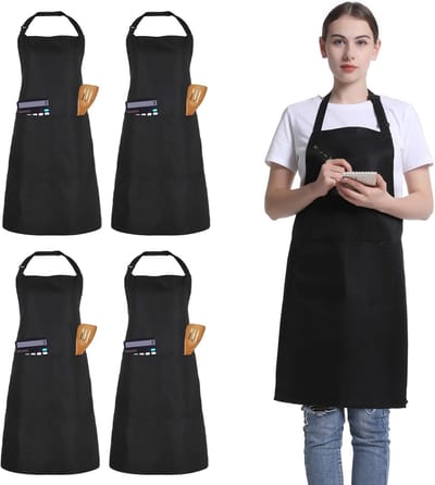 SnelShoppen - 4 Pack Chef Schort, Verstelbaar Kookschort met 2 Zakken, Unisex Gepersonaliseerd Schort voor Keuken, Restaurant, Koken, Feest, BBQ, Grij