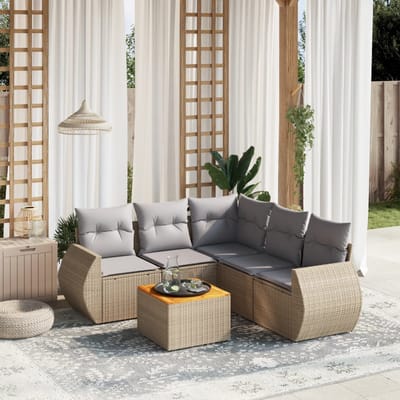 vidaXL - 6-delige - Loungeset - met - kussens - poly - rattan - beige