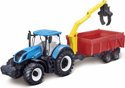 Bburago New Holland T7.315 TRACTOR + COMBINANTION TRAILER 10 CM modelauto schaalmodel