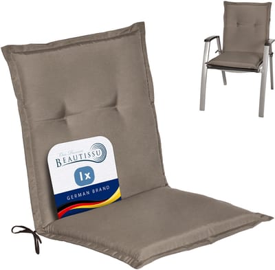 Beautissu Loft NL Stoelkussen Lage Rugleuning 100x50 cm Taupe – Tuinstoelkussen UV-bestendig