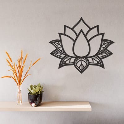 Wanddecoratie Lotus - Muurdecoratie Lotus - Muurdecoratie Lotusbloem - Wanddecoratie Lotusbloem - Muurdecoratie Woonkamer - Wanddecoratie Woonkamer - Wanddecoratie Industrieel - Wanddecoratie Bloemen - Home Decor - Wall Line Art - 33.5 x 29 cm
